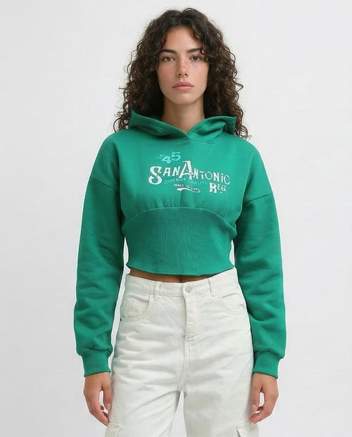 Ravin Women’s San Antonio Graphic Cropped Hoodie – Emerald Green - o199392