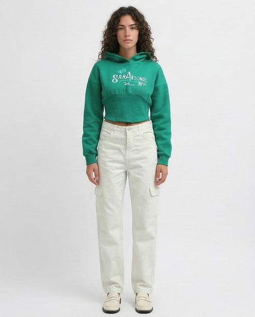 Ravin Women’s San Antonio Graphic Cropped Hoodie – Emerald Green - o199392