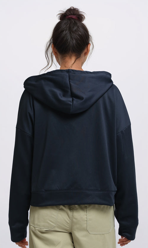 O199399 - Solid Long Comfy Hoodie with Front Pockets - Navy Blue