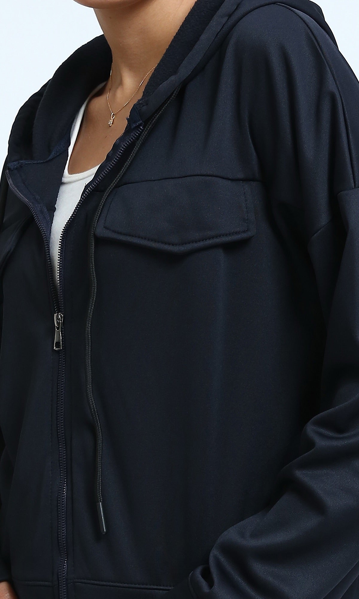 O199399 - Solid Long Comfy Hoodie with Front Pockets - Navy Blue