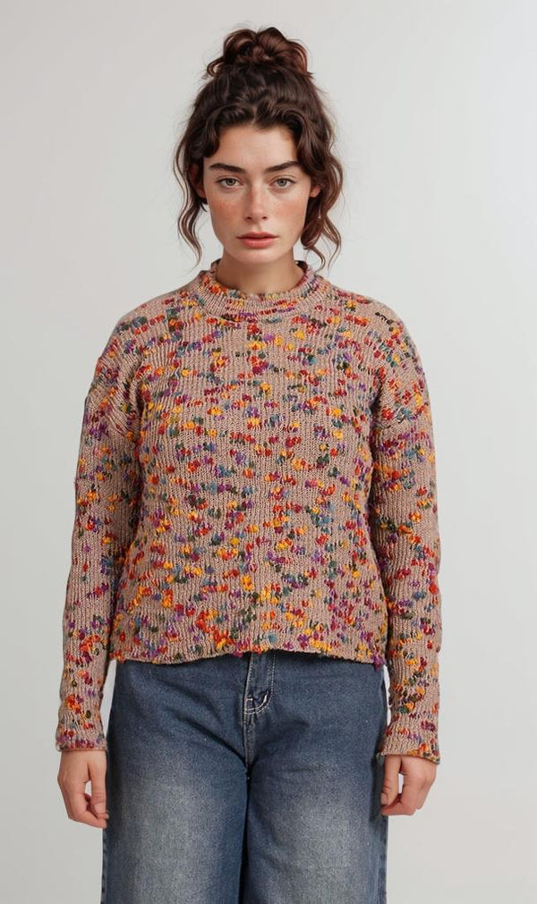 O199834-O199834 - Speckled Knit Sweater - Multicolor