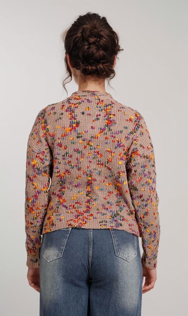 O199834-O199834 - Speckled Knit Sweater - Multicolor