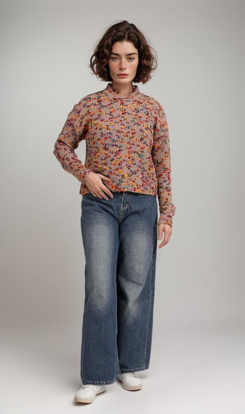 O199834-O199834 - Speckled Knit Sweater - Multicolor