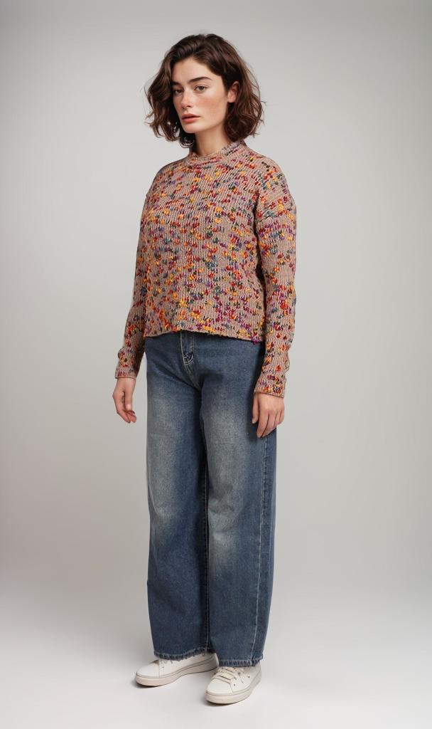 O199834-O199834 - Speckled Knit Sweater - Multicolor