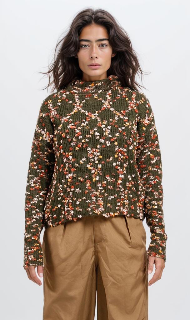 o199836-FLORAL-PRINT KNIT SWEATER - GREEN