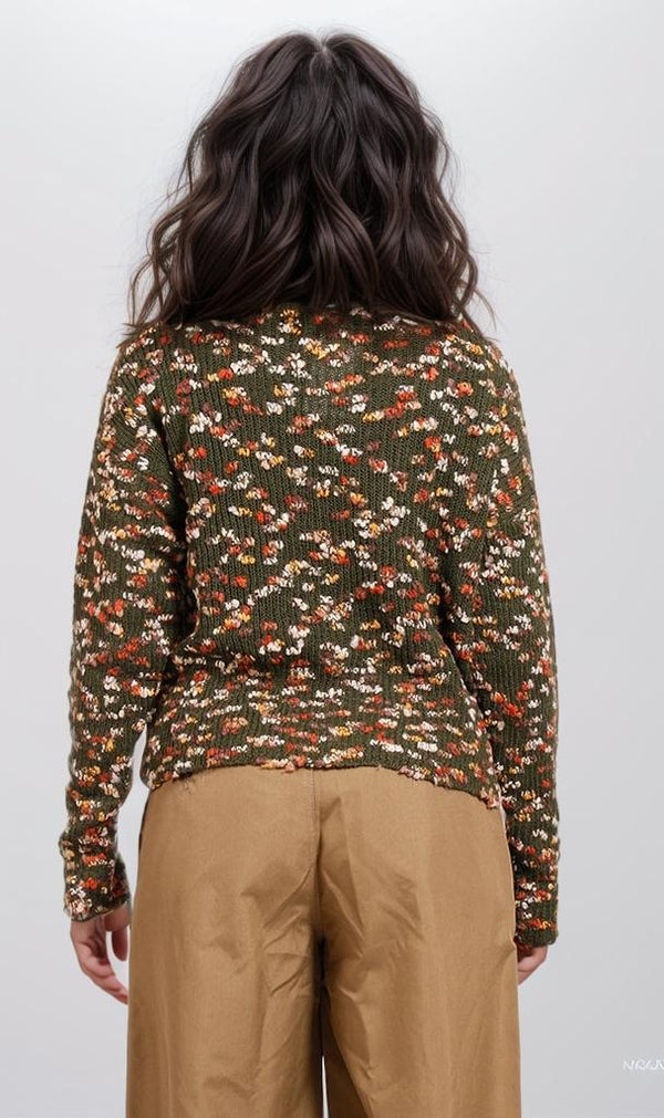 o199836-FLORAL-PRINT KNIT SWEATER - GREEN