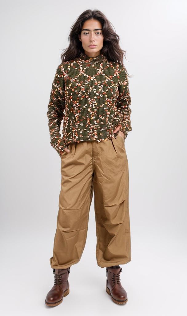 o199836-FLORAL-PRINT KNIT SWEATER - GREEN