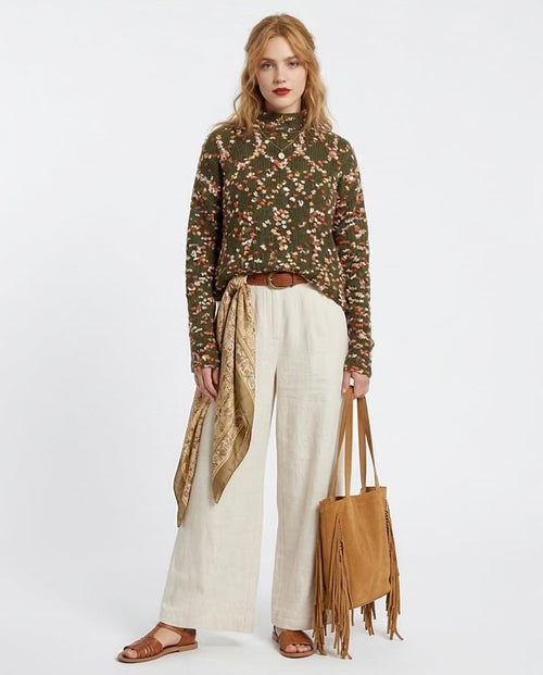 Ravin Women’s Diamond-Pattern Chunky Knit Turtleneck Sweater – Olive Multi - o199836