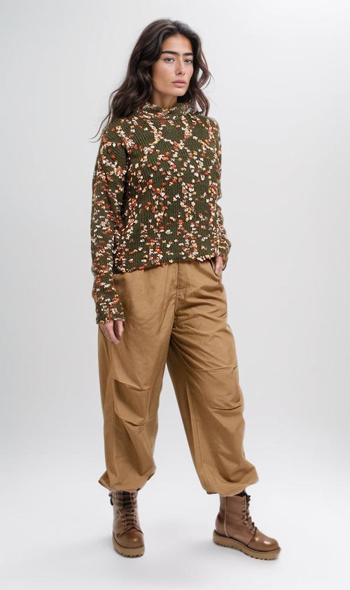 o199836-FLORAL-PRINT KNIT SWEATER - GREEN