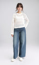 O199837 - Long Sleeves Casual Perforated Pullover - Off-White
