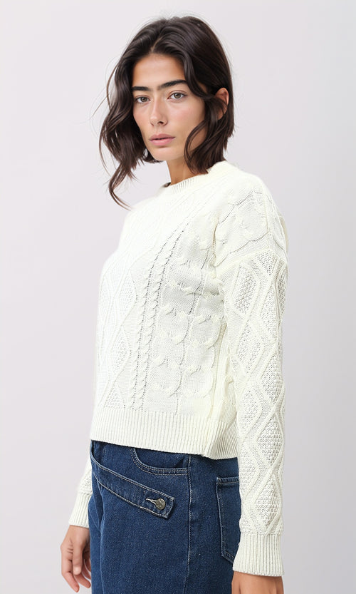 Off-White Textured Diamond Cable Knit Pullover - O199843