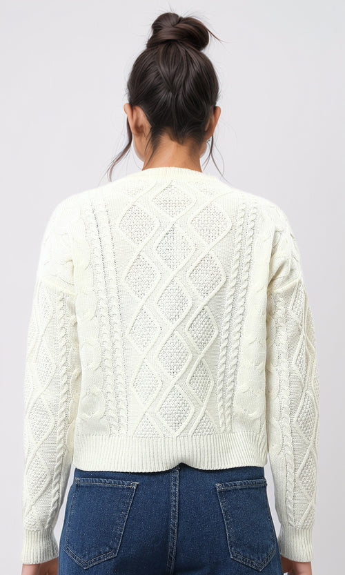 Off-White Textured Diamond Cable Knit Pullover - O199843