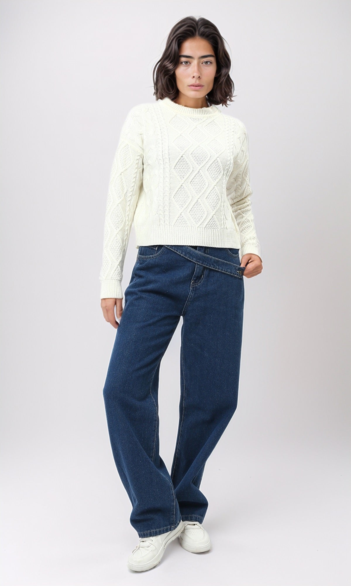 Off-White Textured Diamond Cable Knit Pullover - O199843