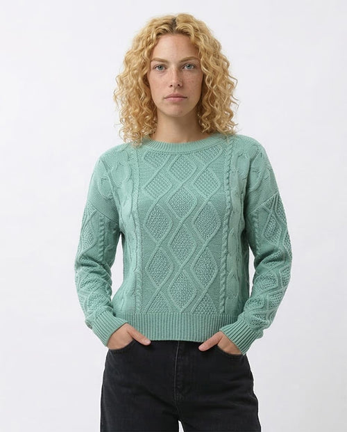 Ravin Women’s Diamond & Cable Mixed-Knit Crew Neck Sweater - Seafoam - O199845