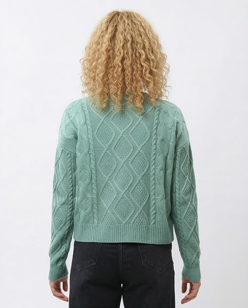 Ravin Women’s Diamond & Cable Mixed-Knit Crew Neck Sweater - Seafoam - O199845