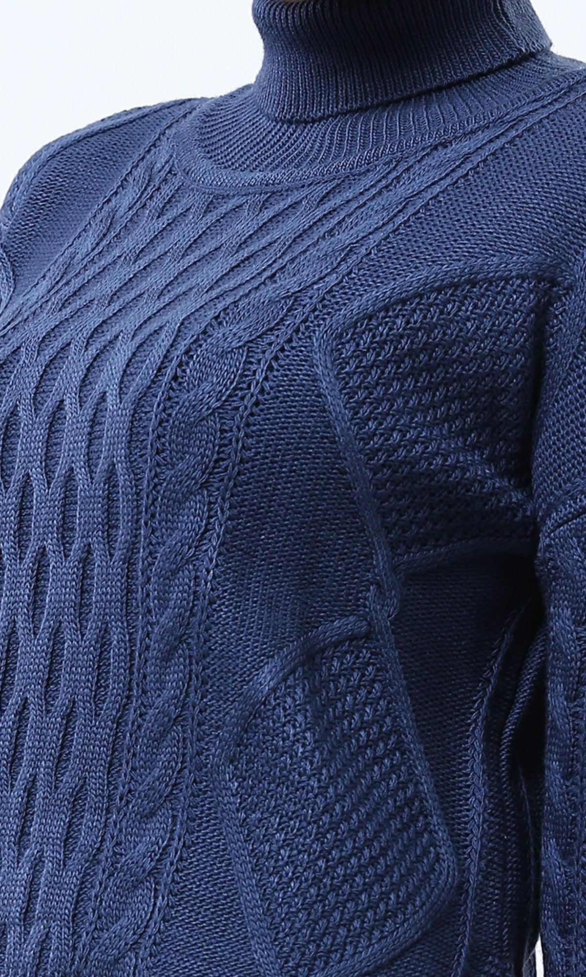 Navy Intricate Mixed Cable Knit Turtleneck Pullover - O199853