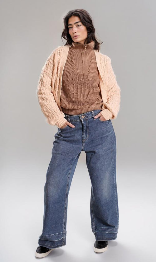 o199855-CABLE KNIT CARDIGAN - CREAM