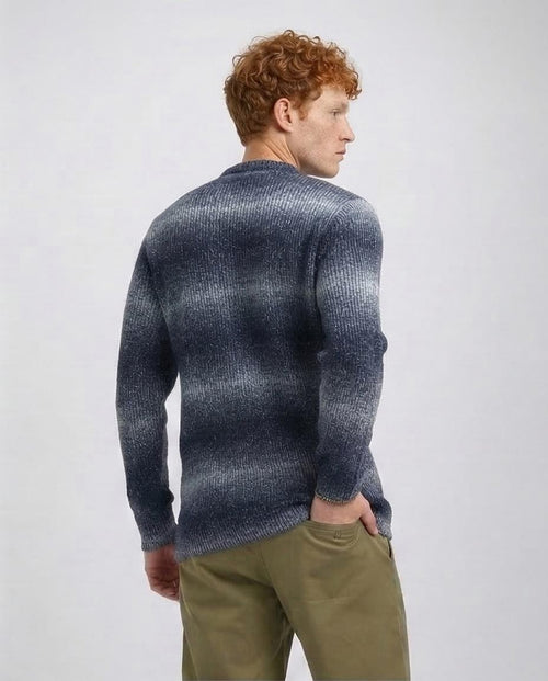 بلوفر مضلع بياقة دائرية كحلي وأبيض