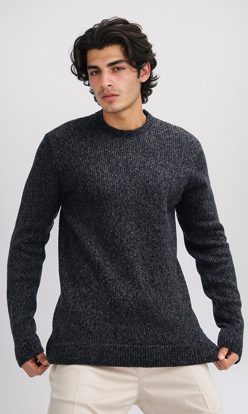 بلوفر هيذر بني مضلع برقبة دائرية وحافة