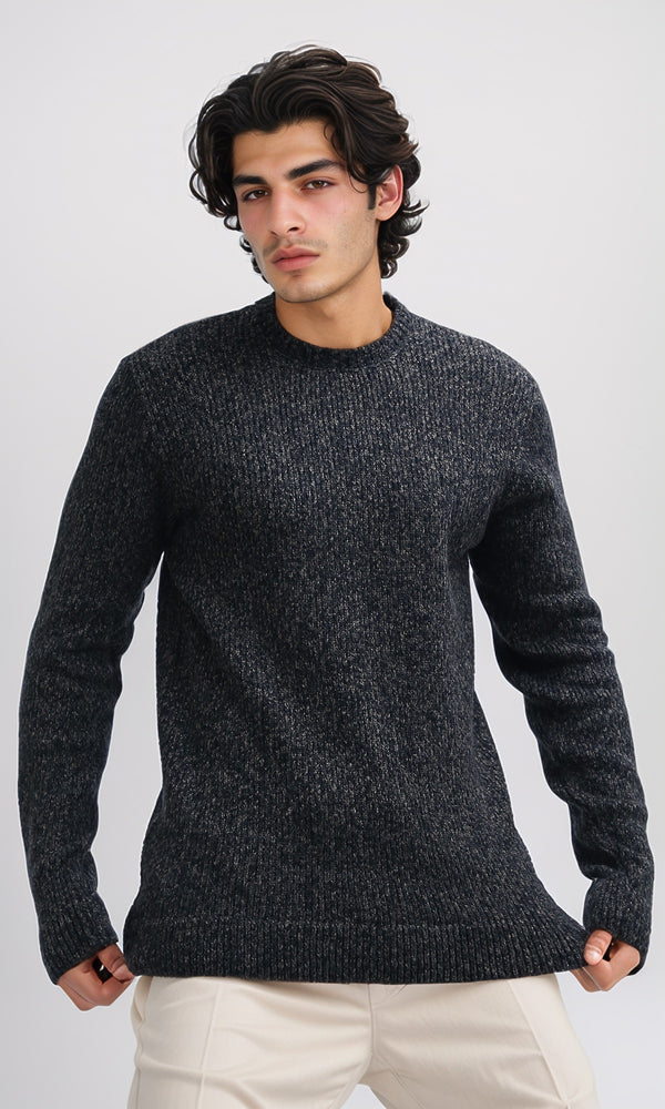 بلوفر هيذر بني مضلع برقبة دائرية وحافة