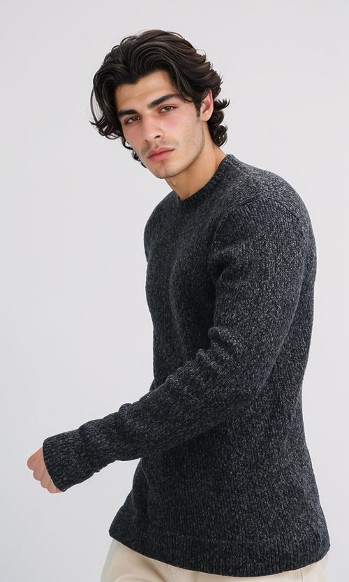 بلوفر هيذر بني مضلع برقبة دائرية وحافة