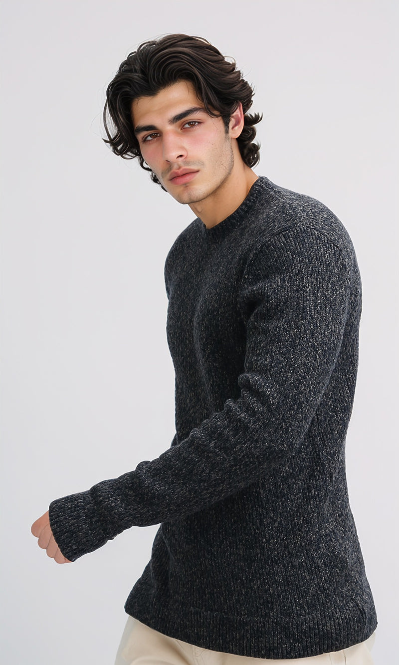 بلوفر هيذر بني مضلع برقبة دائرية وحافة