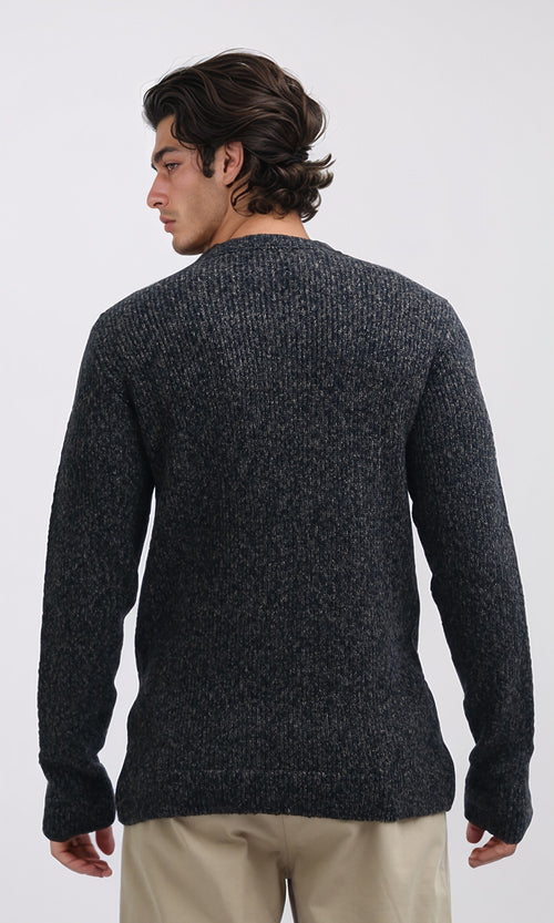 بلوفر هيذر بني مضلع برقبة دائرية وحافة