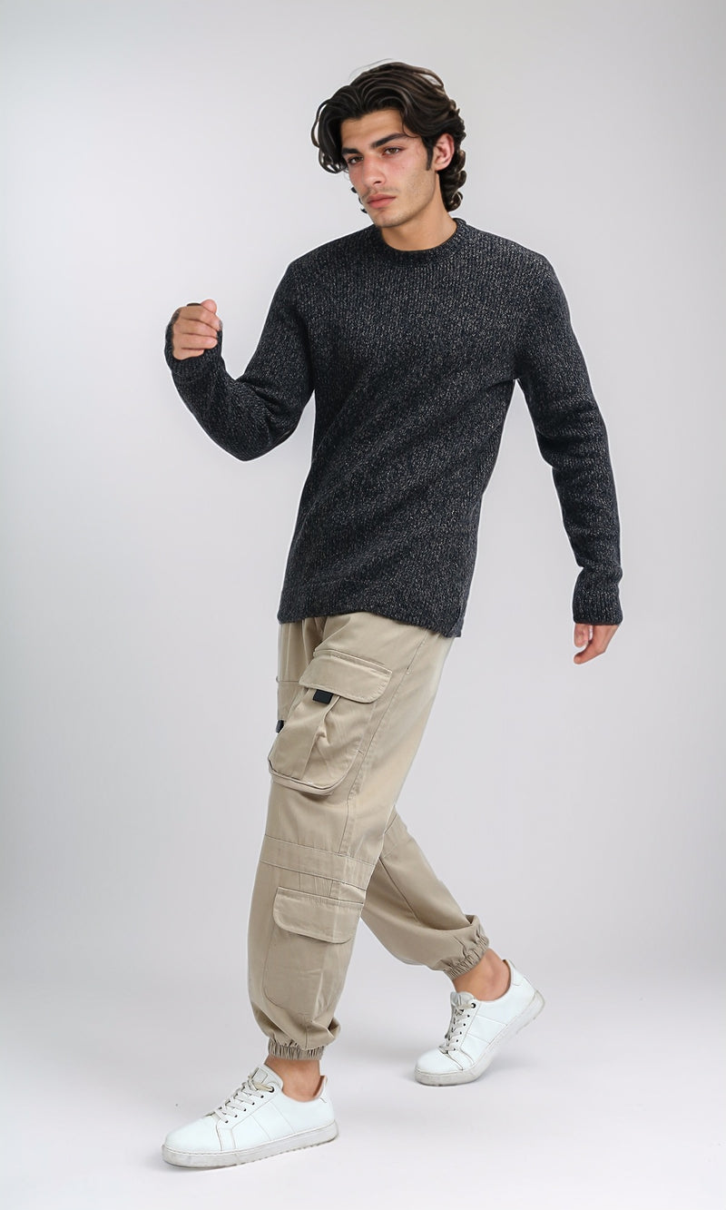 بلوفر هيذر بني مضلع برقبة دائرية وحافة