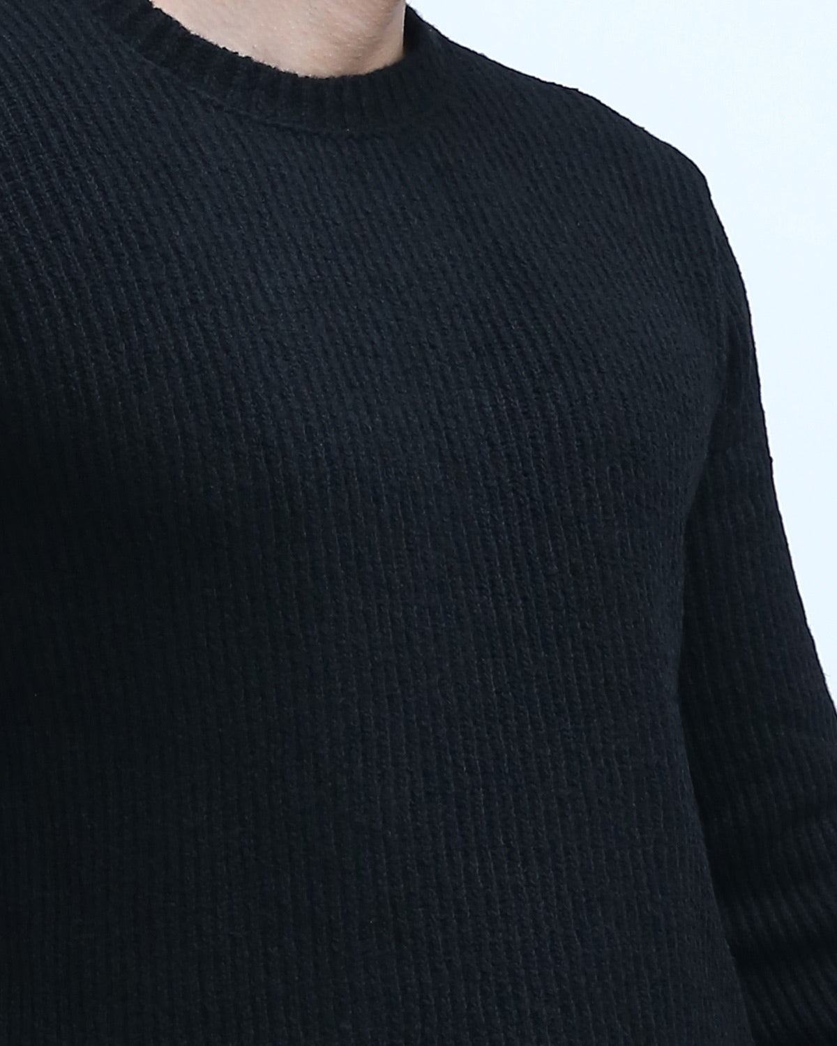 Navy Ribbed Knit Crew Neck Pullover Sweater - O199877