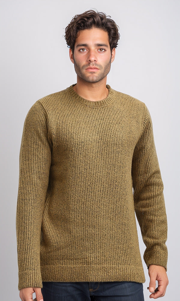 O199878 - Ribbed Round Neck Pullover with Long Sleeves - Camel