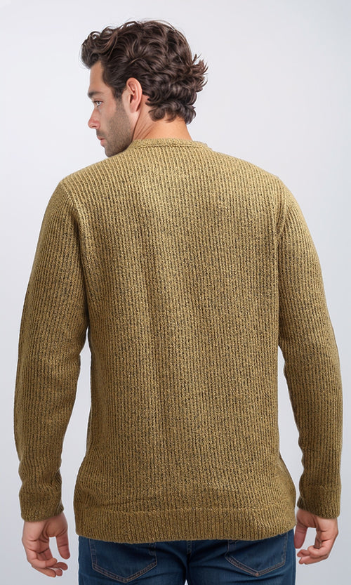 O199878 - Ribbed Round Neck Pullover with Long Sleeves - Camel