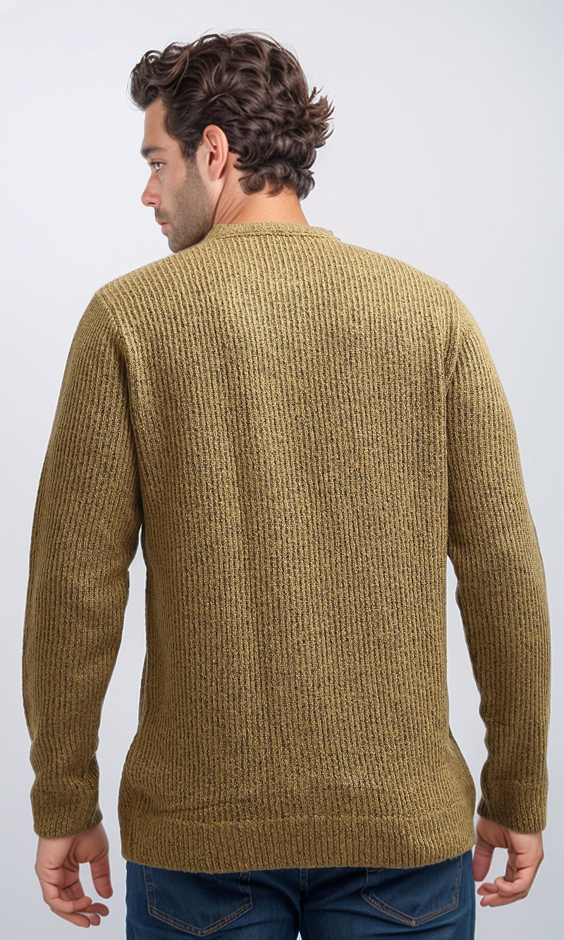 O199878 - Ribbed Round Neck Pullover with Long Sleeves - Camel