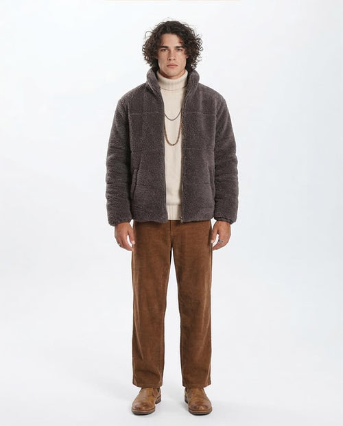 Ravin Men's Puffer-Style Sherpa Fleece Jacket - Charcoal - O199927