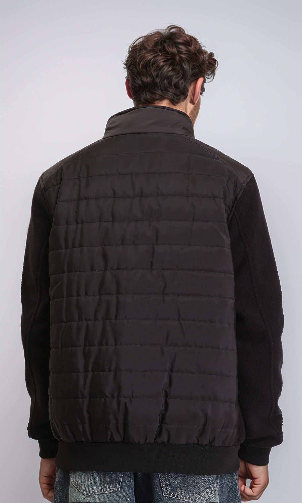 Black Quilted Hybrid Knit Jacket