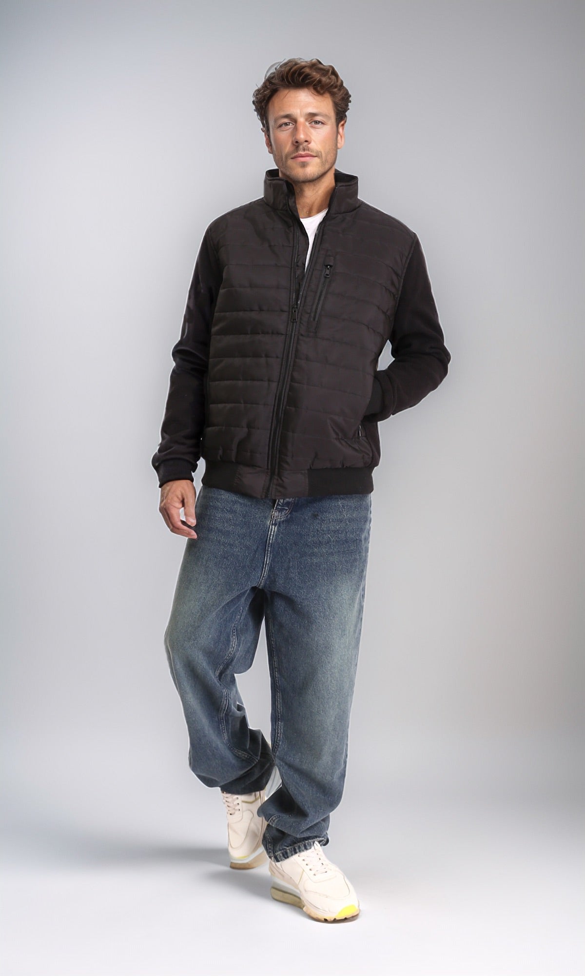 Black Quilted Hybrid Knit Jacket