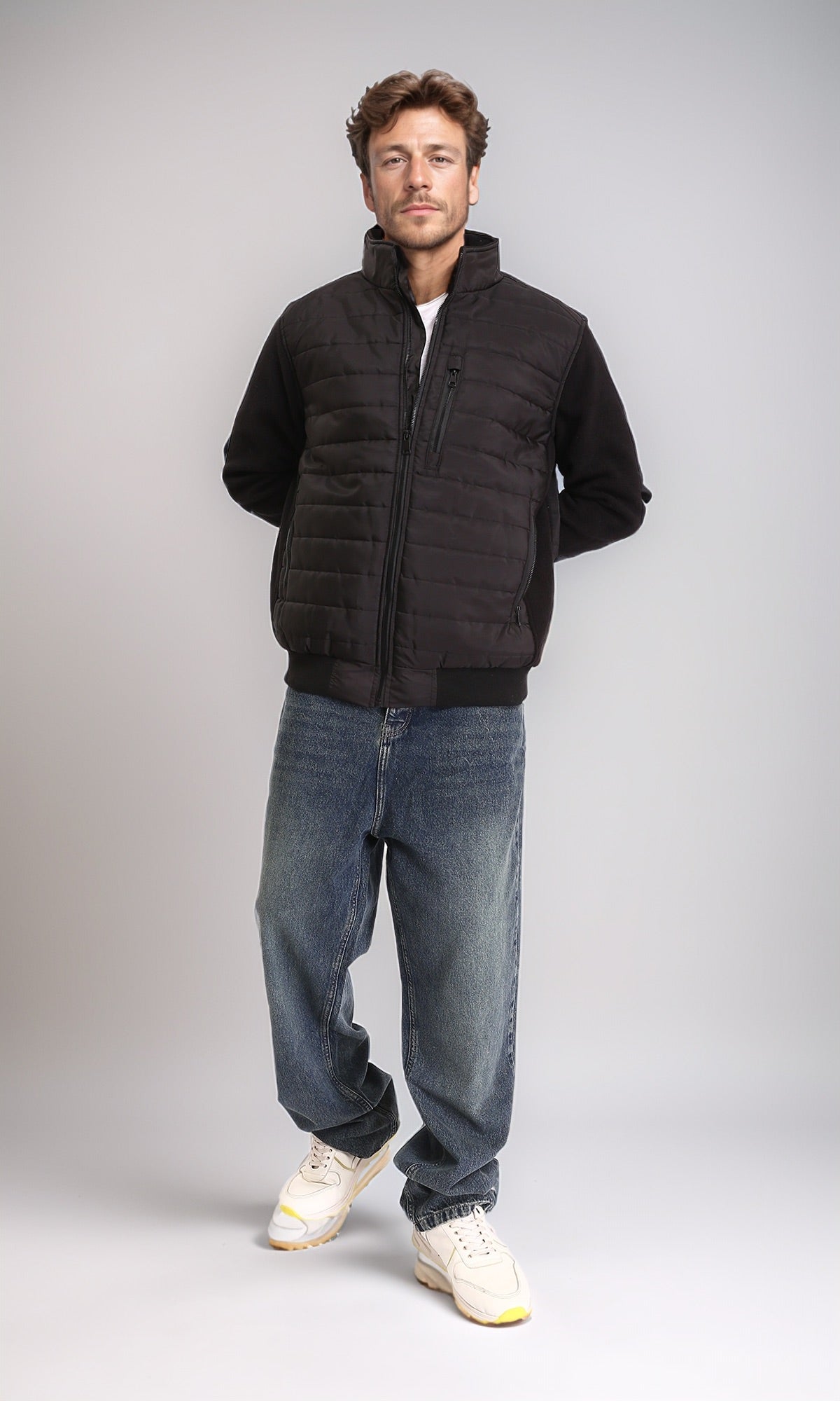 Black Quilted Hybrid Knit Jacket