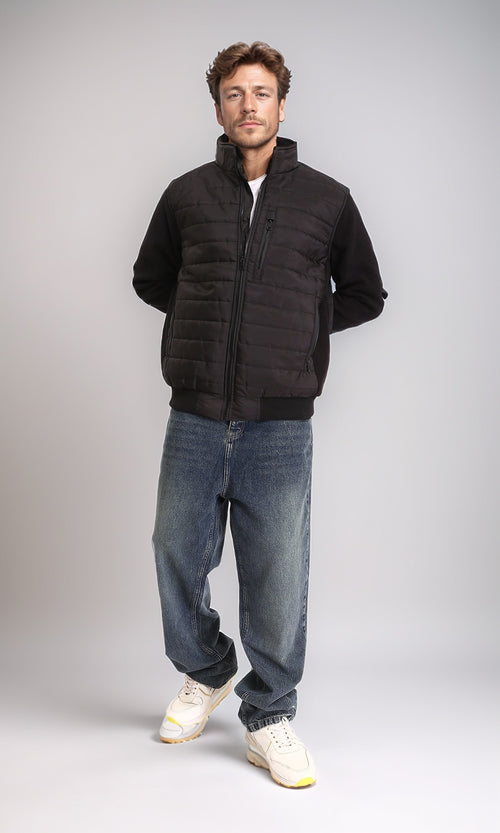Black Quilted Hybrid Knit Jacket
