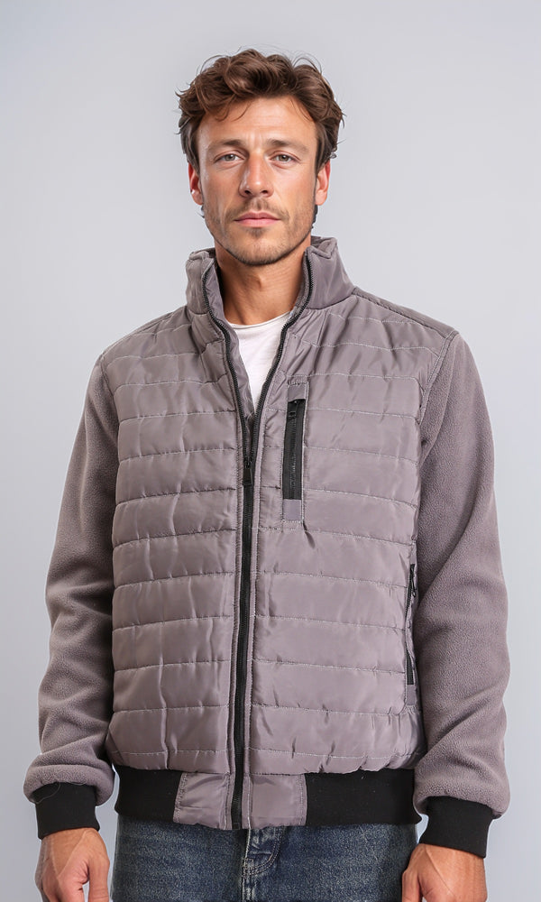 O199936 - Long Sleeves Zipped Bomber Jacket - Dark Grey