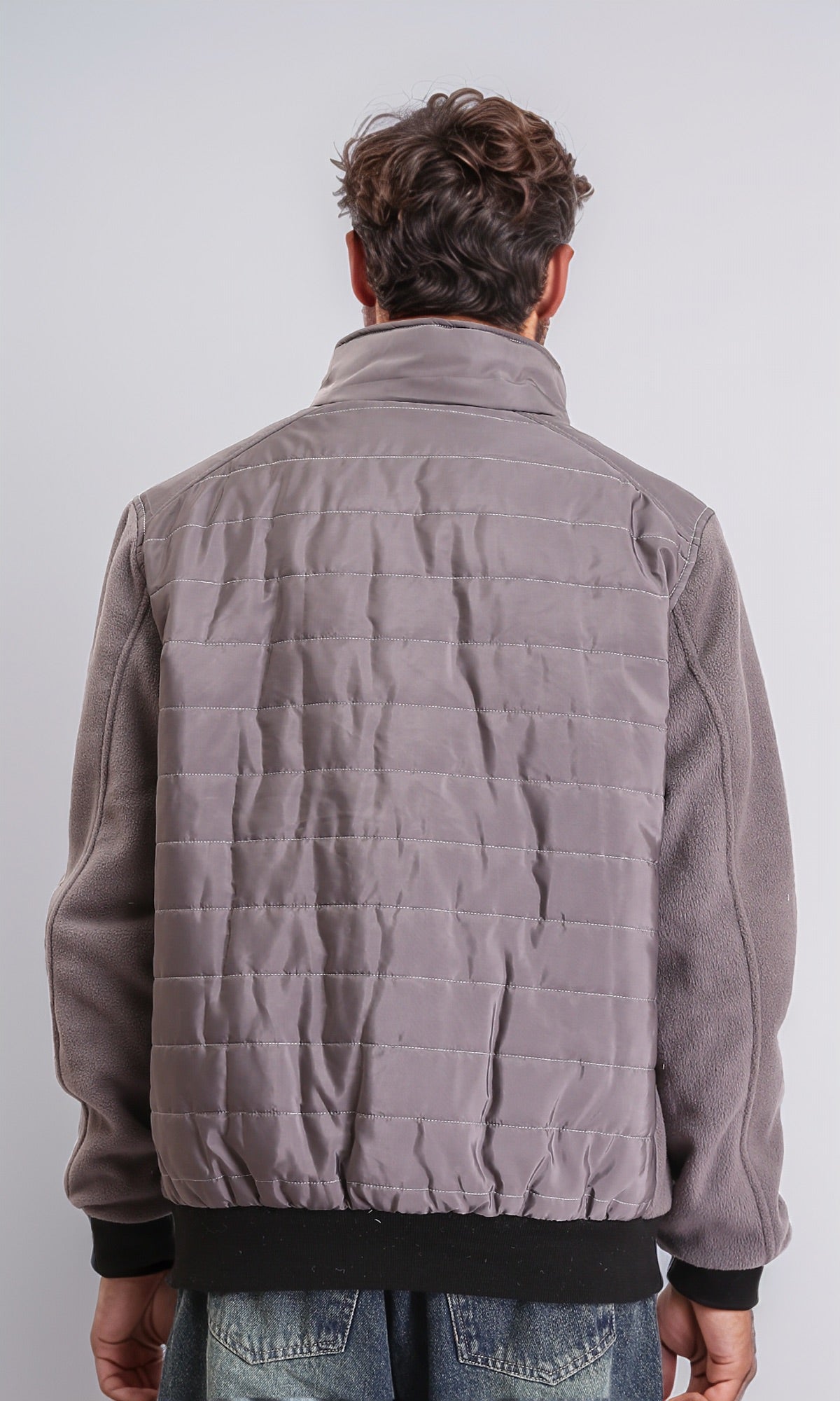 O199936 - Long Sleeves Zipped Bomber Jacket - Dark Grey