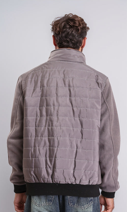 O199936 - Long Sleeves Zipped Bomber Jacket - Dark Grey