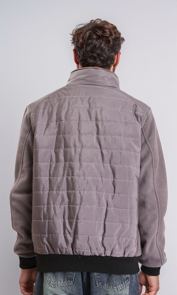 O199936 - Long Sleeves Zipped Bomber Jacket - Dark Grey