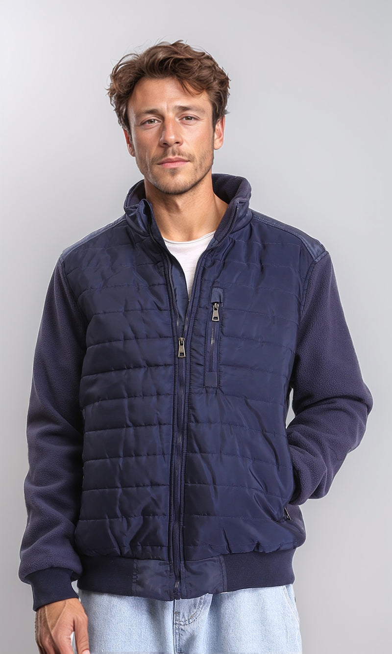 O199937 - Long Sleeves Zipped Bomber Jacket - Navy Blue