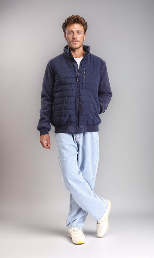 O199937 - Long Sleeves Zipped Bomber Jacket - Navy Blue