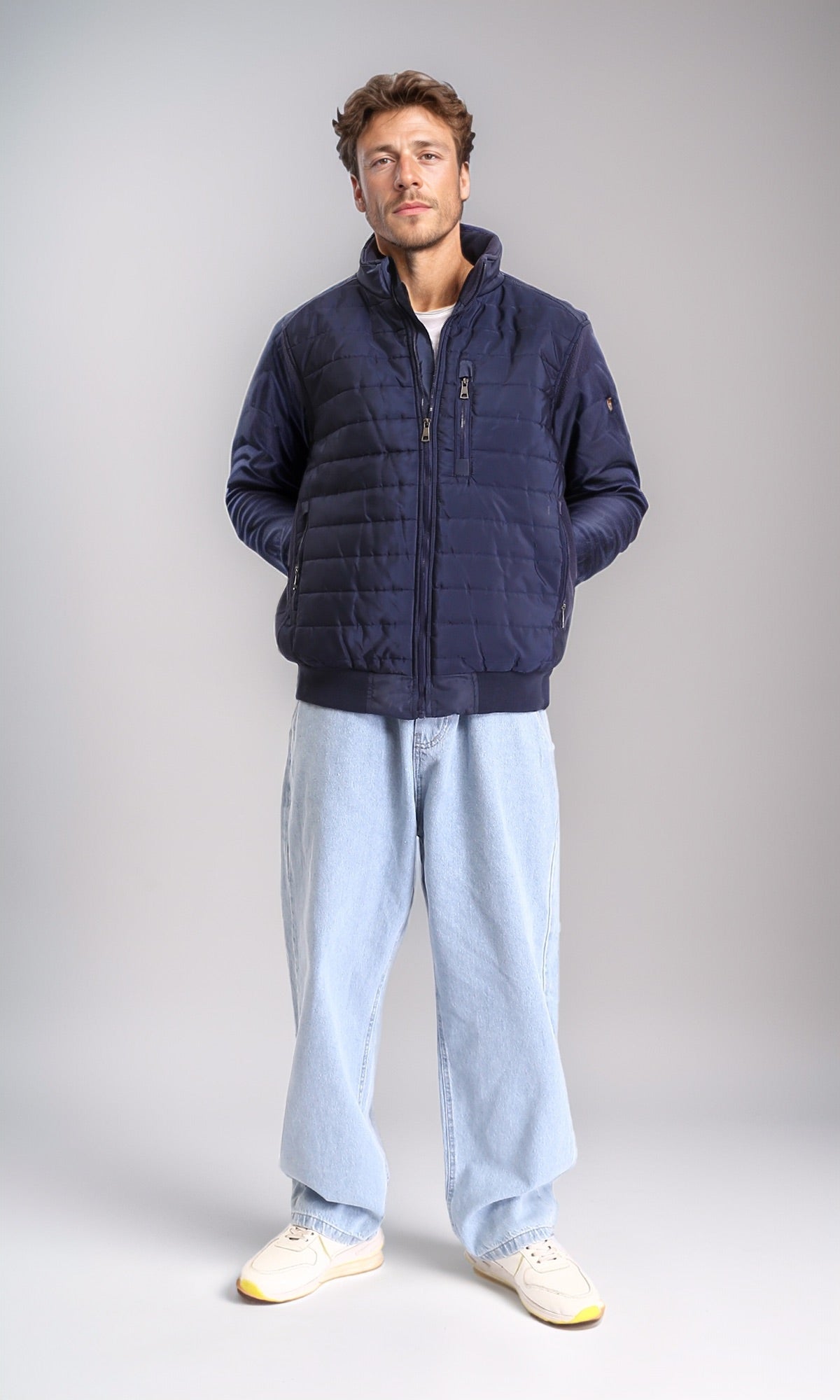 O199937 - Long Sleeves Zipped Bomber Jacket - Navy Blue