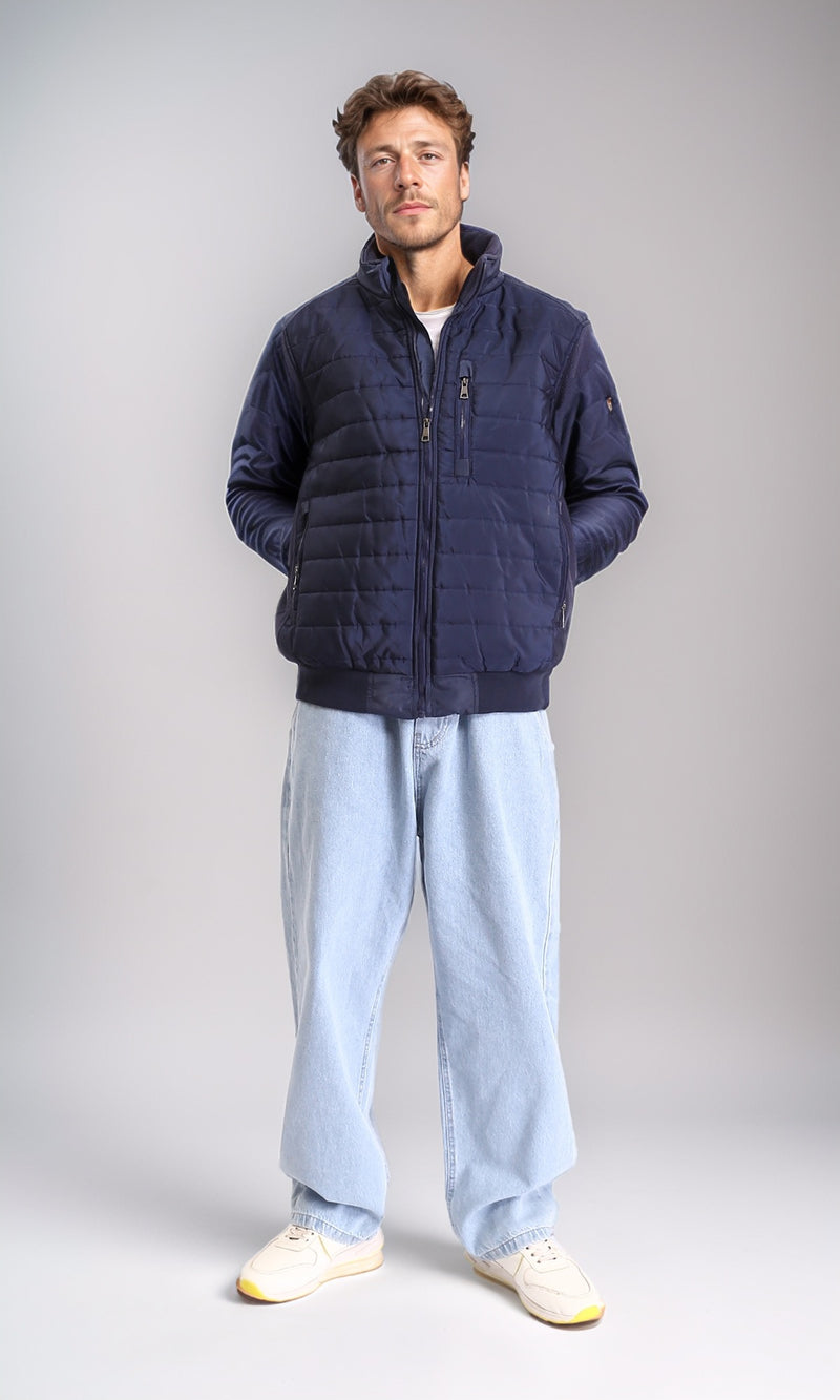 O199937 - Long Sleeves Zipped Bomber Jacket - Navy Blue