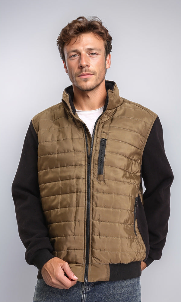 O199938 - Bi-Tone Long Sleeves Zipped Bomber Jacket - Copper & Black