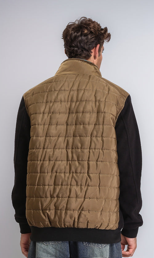 O199938 - Bi-Tone Long Sleeves Zipped Bomber Jacket - Copper & Black