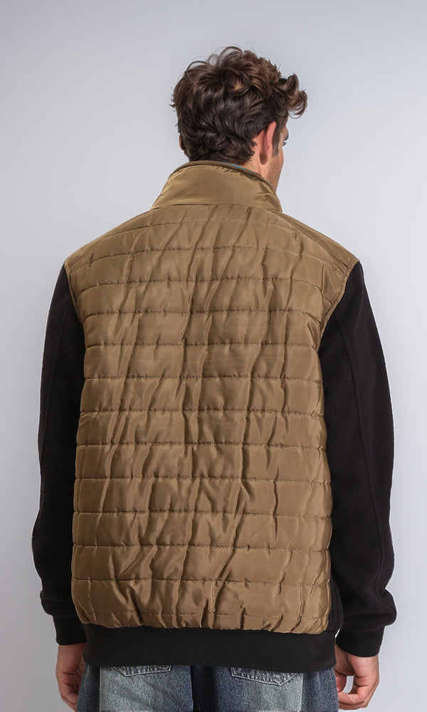 O199938 - Bi-Tone Long Sleeves Zipped Bomber Jacket - Copper & Black