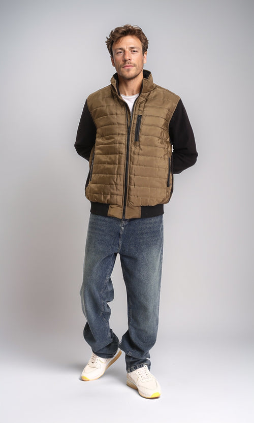 O199938 - Bi-Tone Long Sleeves Zipped Bomber Jacket - Copper & Black