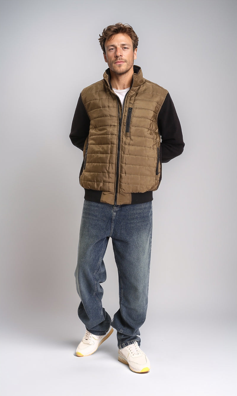 O199938 - Bi-Tone Long Sleeves Zipped Bomber Jacket - Copper & Black